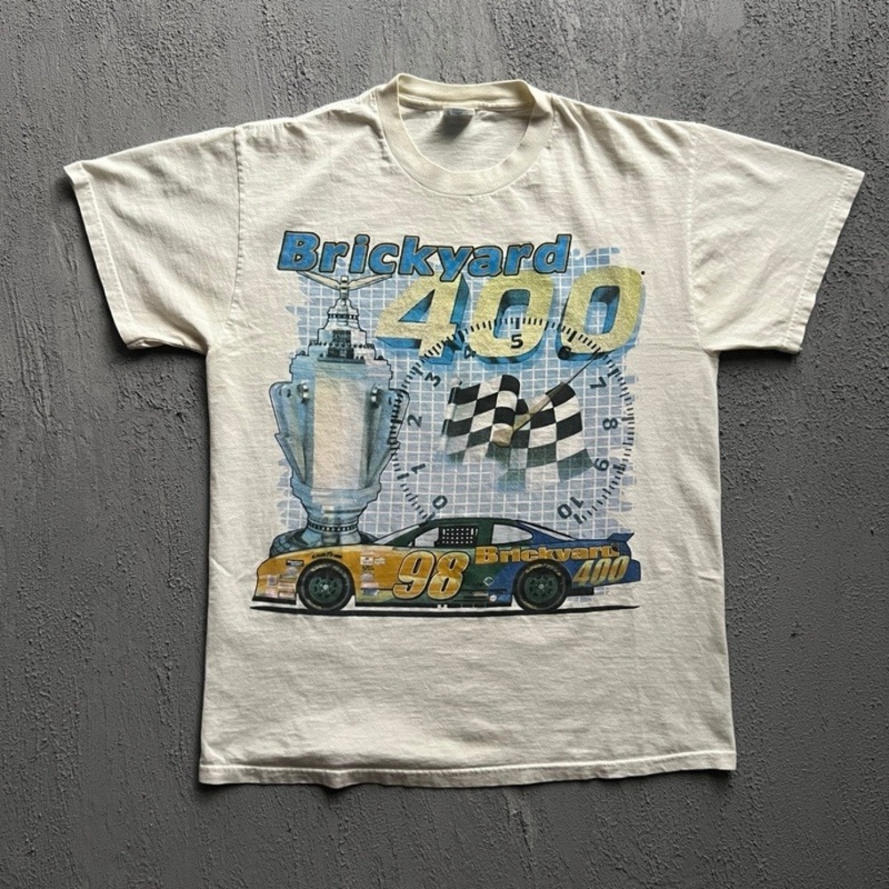 Vintage Brickyard 400 Nascar Shirt Large White 1998 Racing Cars USA